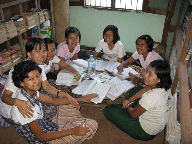 Girls studying at the AHAN Myanmar Learning Center