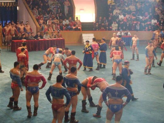 Mongolian sumo wrestling tournament.