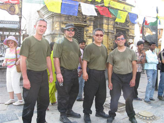 Far left; Instructor Mariusz at the Kathmandu Monkey temple.