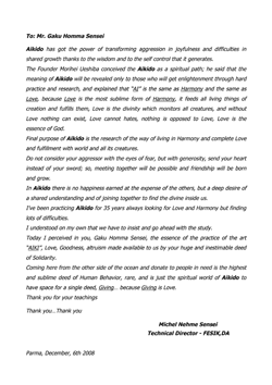 Letter of Appreciation from Michel Nehme SenseiTechnical Director-Fesik, DA Click to enlarge.